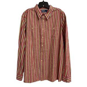 Polo Ralph Lauren Button Up Shirt Men's Sz XXL Striped Light Red Yellow Preppy